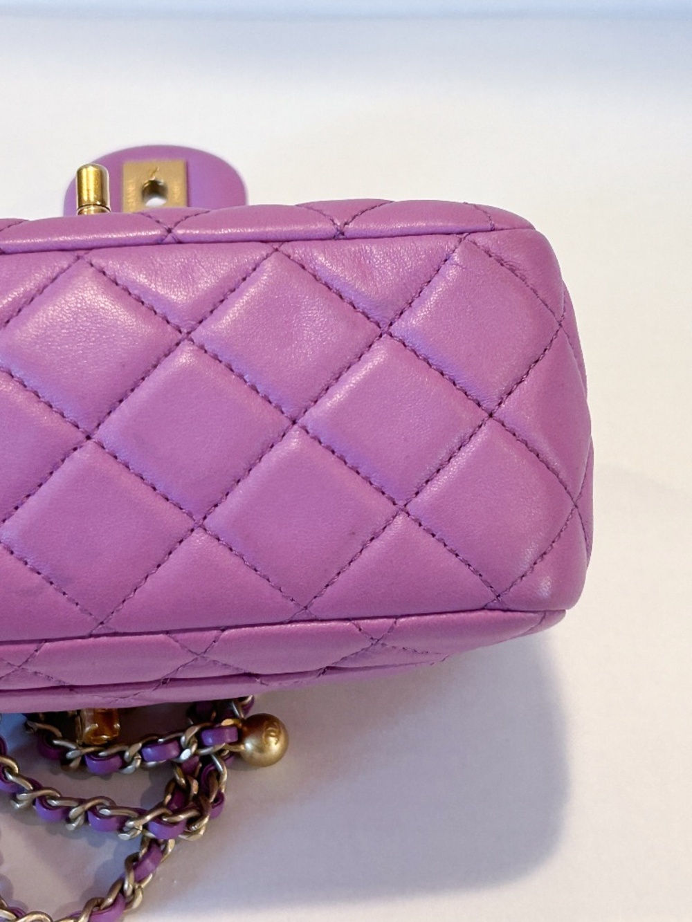 Chanel 22s Mini Square Bag Purple Pearl Crush Quilted Purse Handbag Gold - Picture 7 of 14